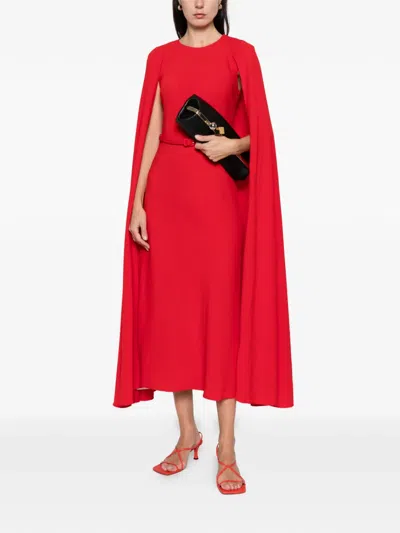 Roland Mouret Belted Cape Maxi Dress In Red