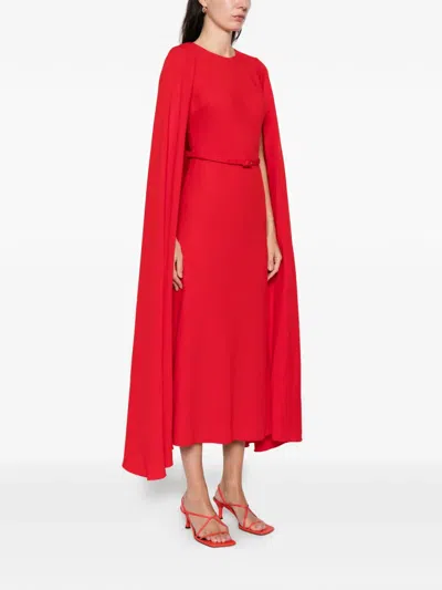 Roland Mouret Belted Cape Maxi Dress In Red