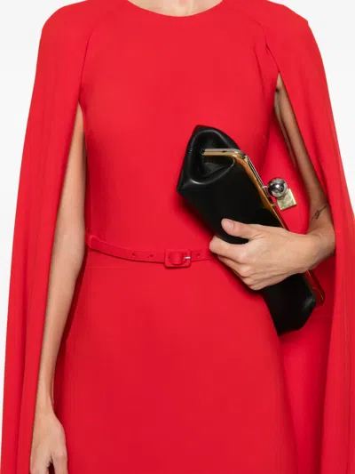 Roland Mouret Belted Cape Maxi Dress In Red