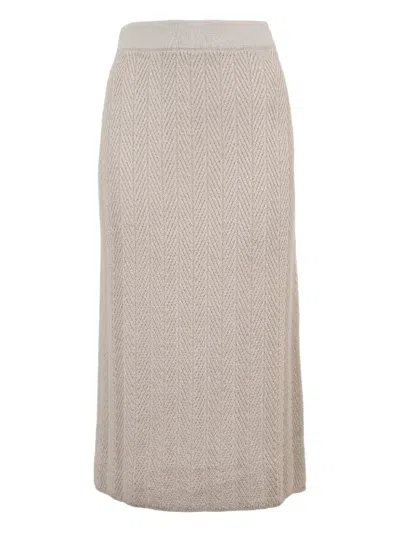Herno Herringbone Midi Skirt In Neutral