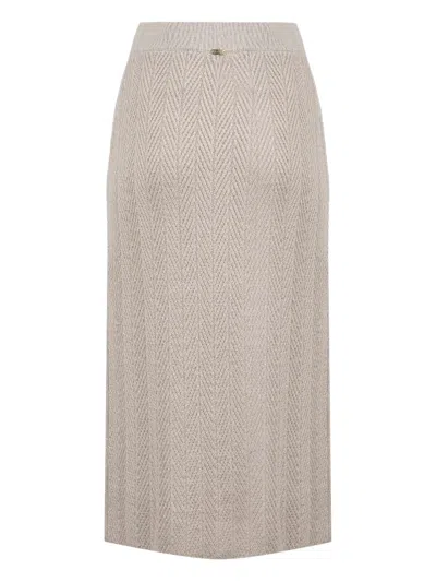 Herno Herringbone Midi Skirt In Neutral