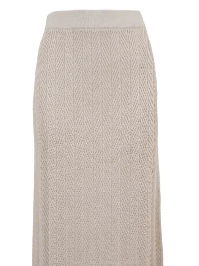 Herno Herringbone Midi Skirt In Neutral