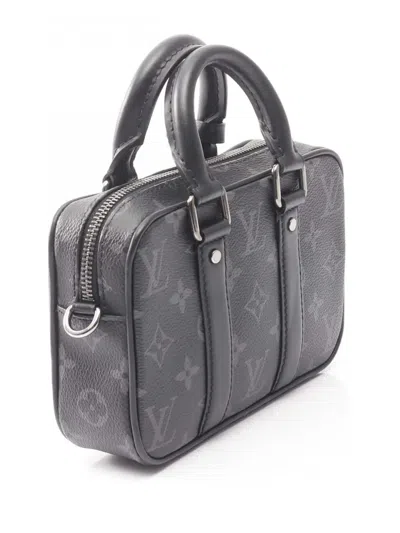 Pre-owned Louis Vuitton 2021-2025 Nano Monogram Eclipse Porte Documents Voyage Satchel In Black