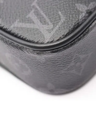 Pre-owned Louis Vuitton 2021-2025 Nano Monogram Eclipse Porte Documents Voyage Satchel In Black