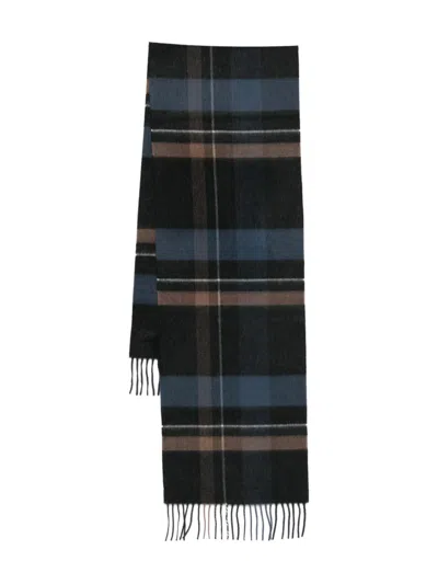 Begg X Co Fringed Checked Scarf In Blue
