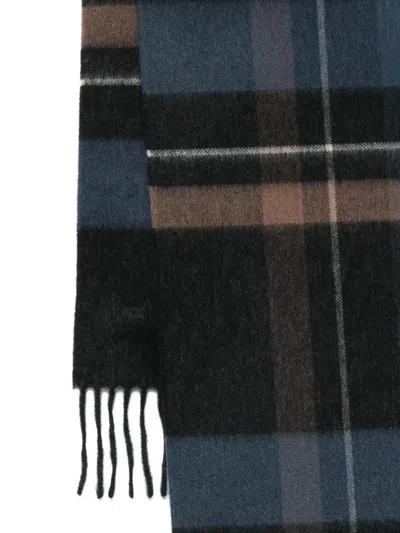 Begg X Co Fringed Checked Scarf In Blue