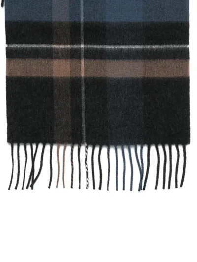 Begg X Co Fringed Checked Scarf In Blue