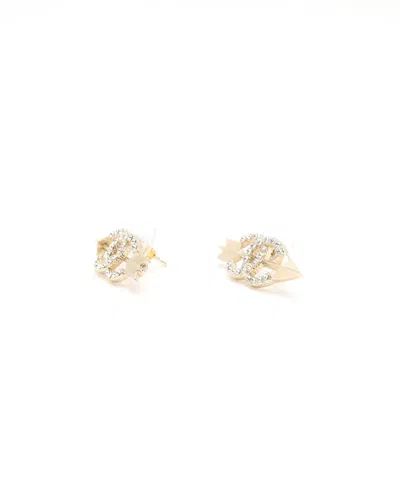 Pre-owned Chanel Coco Mark Arrow Rhinestone Earrings In Gold