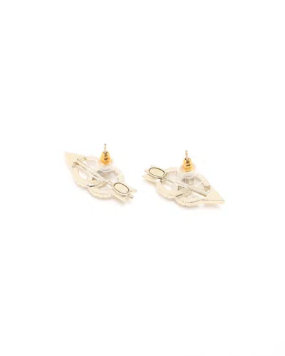 Pre-owned Chanel Coco Mark Arrow Rhinestone Earrings In Gold