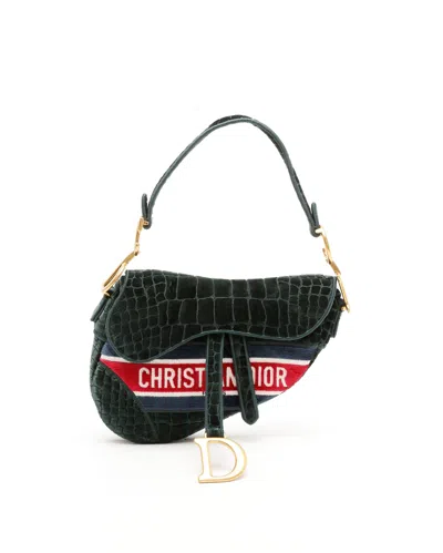 Dior Christian  2021 Embroided Croc Velvet Saddle Bag In Green