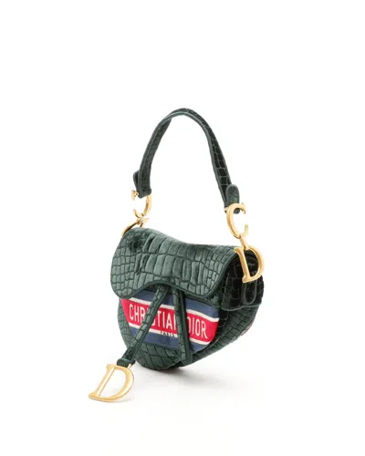 Dior Christian  2021 Embroided Croc Velvet Saddle Bag In Green