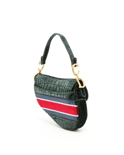 Dior Christian  2021 Embroided Croc Velvet Saddle Bag In Green