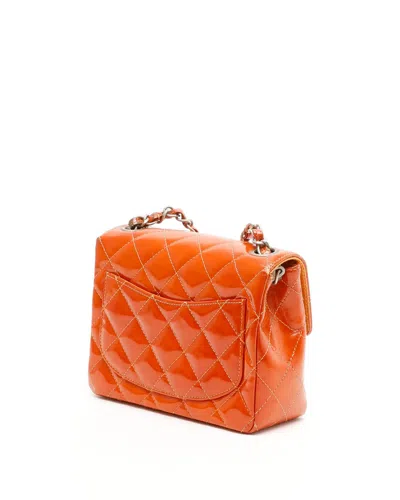 Pre-owned Chanel Classic Square Patent Single Flap Bag In Orange
