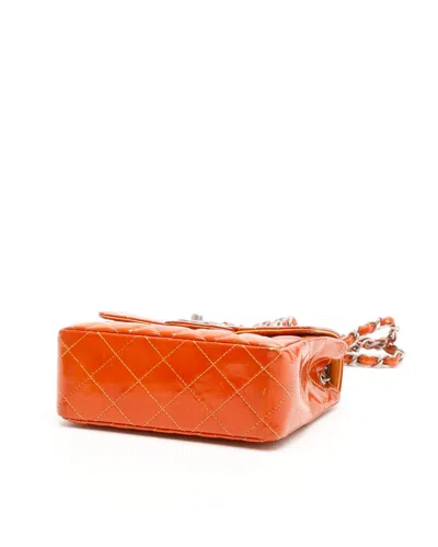 Pre-owned Chanel Classic Square Patent Single Flap Bag In Orange