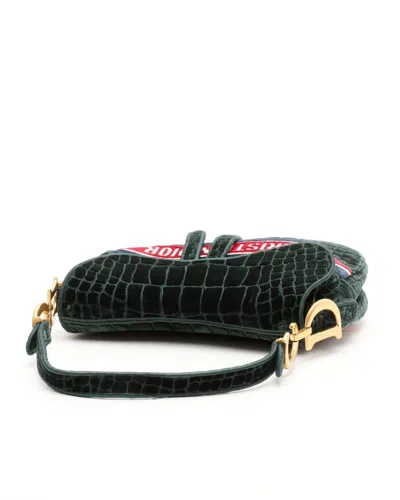 Dior Christian  2021 Embroided Croc Velvet Saddle Bag In Green