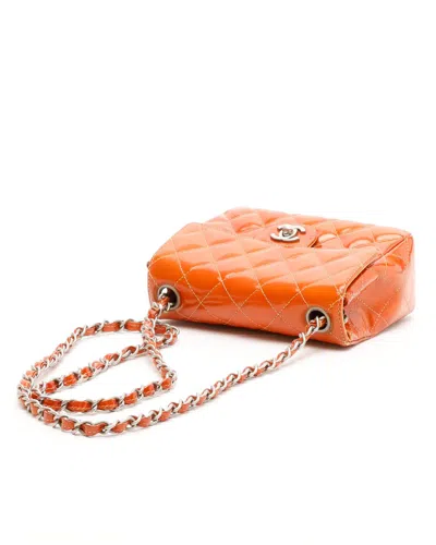 Pre-owned Chanel Classic Square Patent Single Flap Bag In Orange