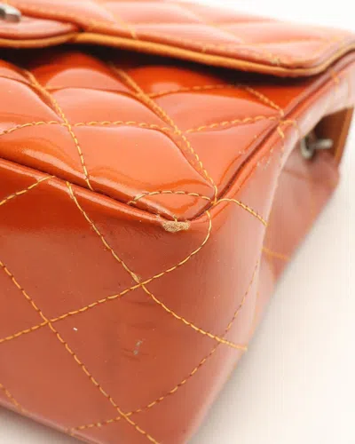 Pre-owned Chanel Classic Square Patent Single Flap Bag In Orange