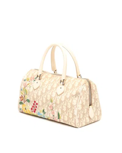 Dior Christian  Issimo Embroidered Flowers Boston Bag In Neutral