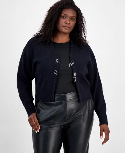 Bar Iii Trendy Plus Size Hardware Cardigan, Macy's Exclusive In Black