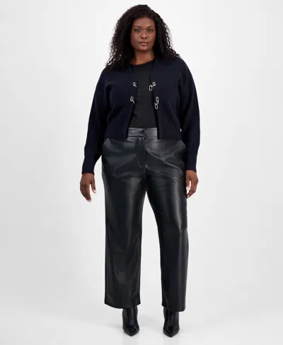 Bar Iii Trendy Plus Size Hardware Cardigan, Macy's Exclusive In Black