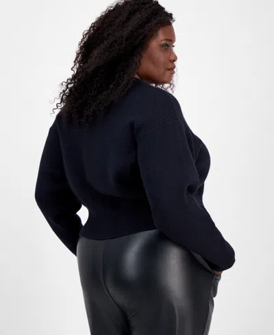 Bar Iii Trendy Plus Size Hardware Cardigan, Macy's Exclusive In Black
