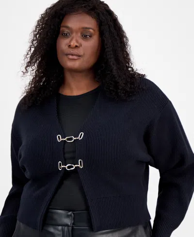 Bar Iii Trendy Plus Size Hardware Cardigan, Macy's Exclusive In Black