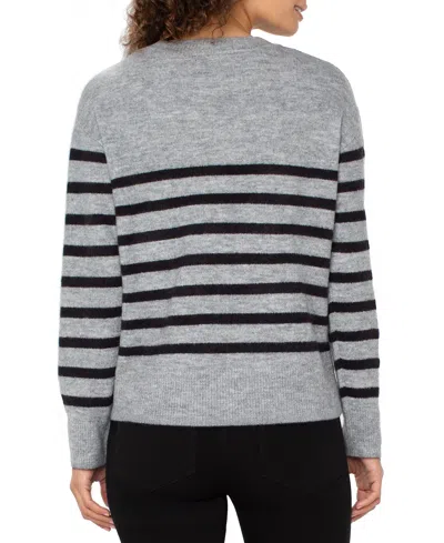 Liverpool Los Angeles Petite Long Sleeve Crew Neck Sweater In Gray