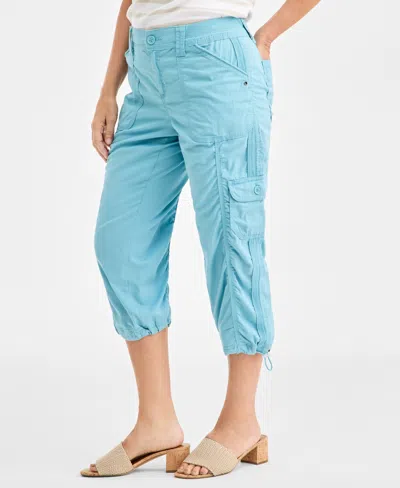 Style & Co Petite Mid-rise Cargo Capri Pants, Exclusively At Macy's In Blue