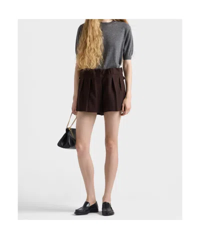 Prada Chevron Pleated Shorts In Brown