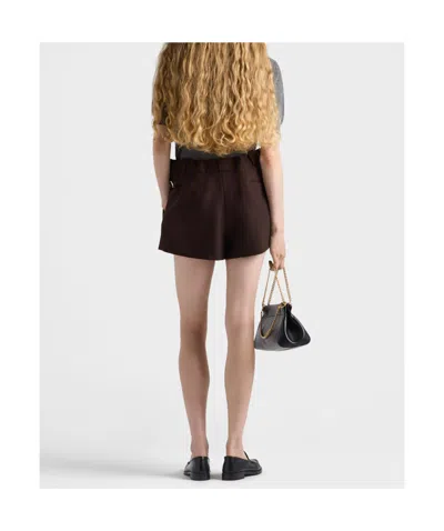 Prada Chevron Pleated Shorts In Brown