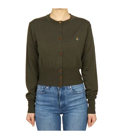 Vivienne Westwood Bea Cropped Cardigan Long Sleeve Crew Neck In Green