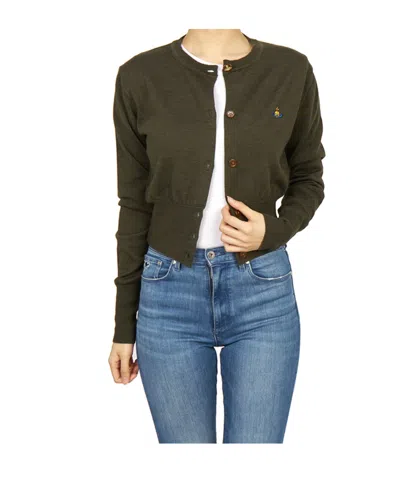Vivienne Westwood Bea Cropped Cardigan Long Sleeve Crew Neck In Green