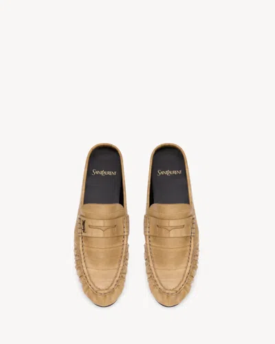 Saint Laurent Le Loafer Eel Leather Penny Loafer Mules In Neutral