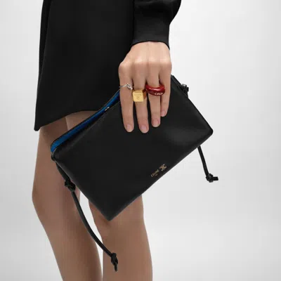 Celine Trio Flap In Smooth Lambskin In Black
