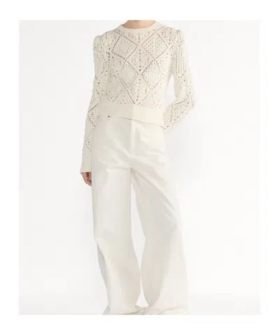 Dior White Perforated Cotton Knit Sweater In White