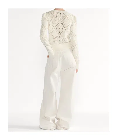 Dior White Perforated Cotton Knit Sweater In White