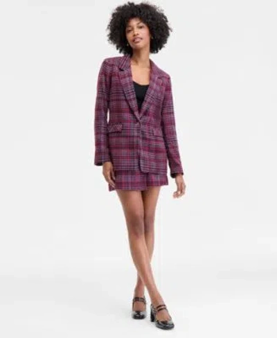 On 34th Women's Plaid Single-button Blazer, Macy's Exclusive In Burgundy