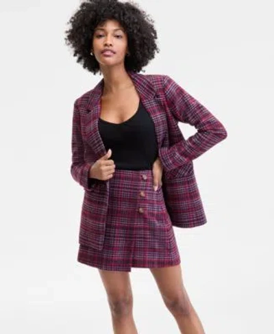 On 34th Women's Plaid Single-button Blazer, Macy's Exclusive In Burgundy