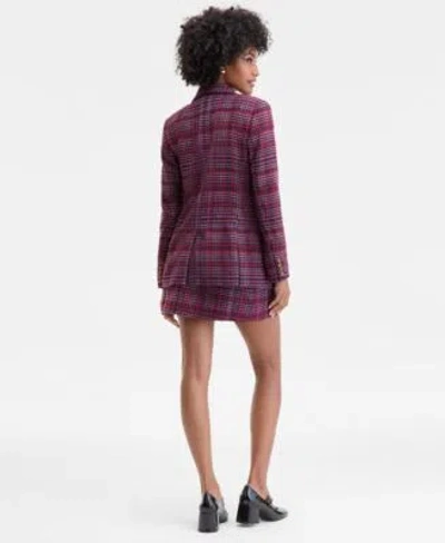 On 34th Women's Plaid Single-button Blazer, Macy's Exclusive In Burgundy