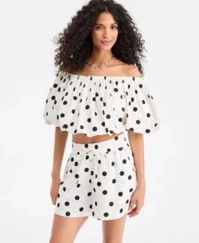 On 34th Womens Polka Dot Bubble Top Pull On Shorts Macys Exclusive In Neutral