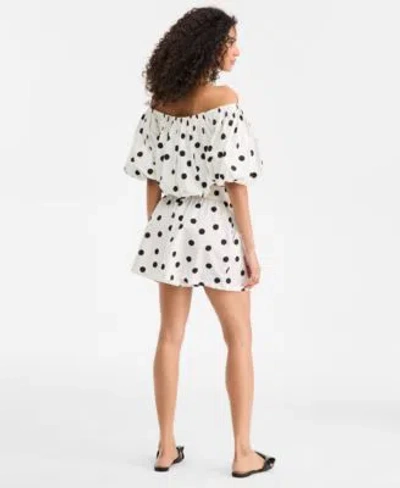 On 34th Womens Polka Dot Bubble Top Pull On Shorts Macys Exclusive In Neutral