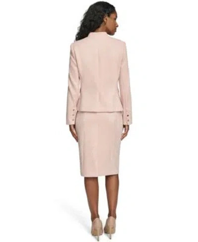 Tommy Hilfiger Womens Scuba Suede Riding Band Collar Jacket Scuba Suede Pencil Skirt Short Sleeve Mock Neck Sweater In Pink