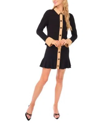 Cece Womens Collared Top Flounce Mini Skirt In Black
