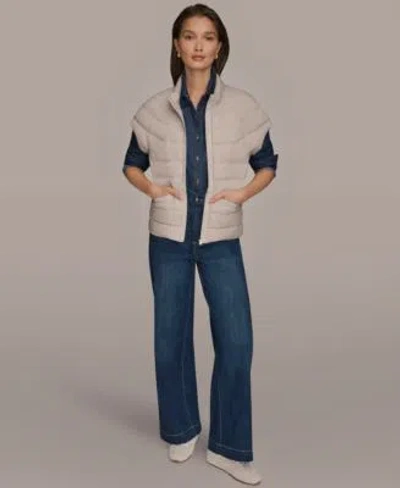 Donna Karan Weekend Donna Karen Weekend Womens Denim Shirt Wide Leg Jeans Cap Sleeve Puffer Jacket