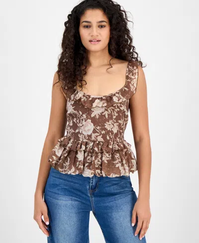 And Now This Women's Ruffle-strap Bubble-hem Top, Macy's Exclusive In Brown