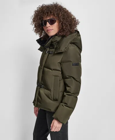 Dkny Women's Shirt Toggle Hooded Puffer Coat In Green