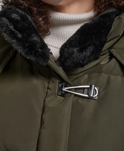 Dkny Women's Shirt Toggle Hooded Puffer Coat In Green