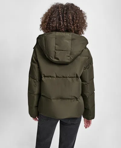 Dkny Women's Shirt Toggle Hooded Puffer Coat In Green
