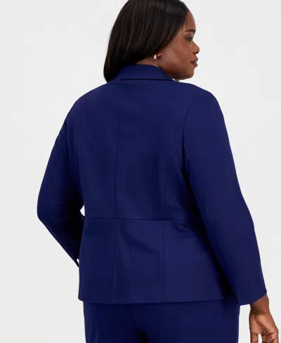 Kasper Plus Size Notched Collar One-button Blazer In Blue