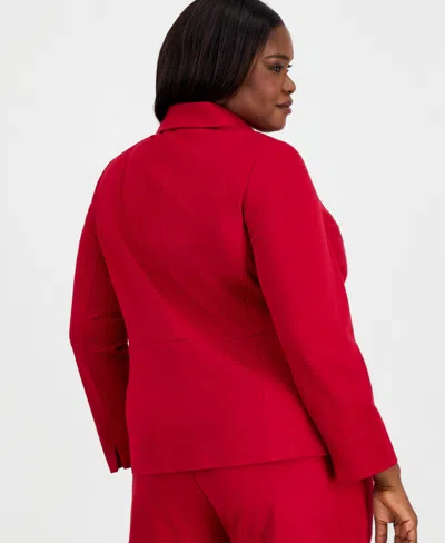Kasper Plus Size Notched Collar One-button Blazer In Red